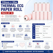 110mm x 20m Thermal ECG Paper Roll Pack of 10 Compatible with Contec 600G and BPL 8108 ECG Machines