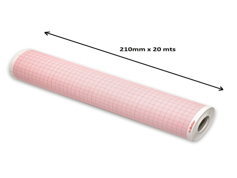 12 Channel Thermal ECG Graph Paper Roll Width 210mm and Length 20mtr | 210mm X 20mtr Suitable for Contec CMS 1200G/Bionet 12 channel ECG Machine/Clarity True Beat 200 (PACK OF 5)