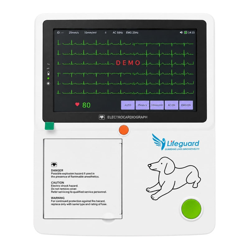 Lifeguard 3-Channel Veterinary ECG Machine showing ECG graph on digital screen on Health Yantra Store