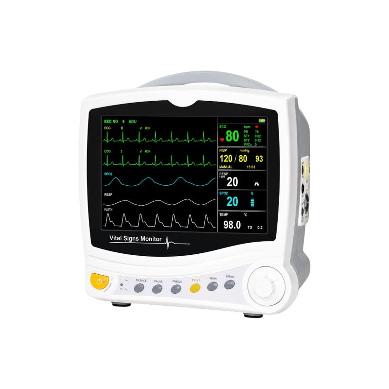 8-inch multiparameter patient monitor with ECG SpO2 NIBP respiration and dual temperature monitoring