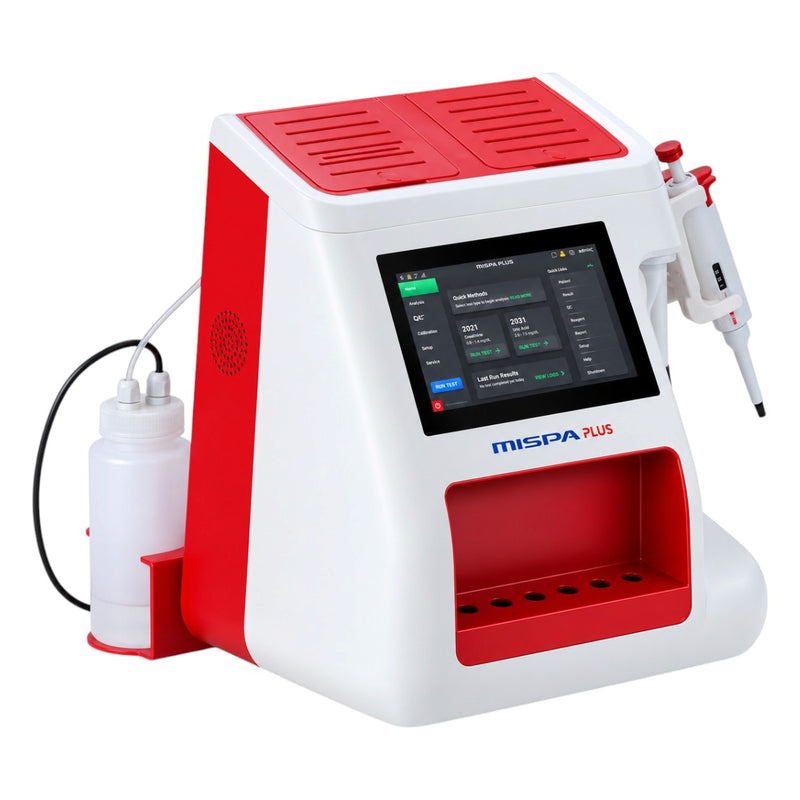 Agappe Mispa Plus clinical chemistry analyzer with 7-inch TFT touchscreen interface