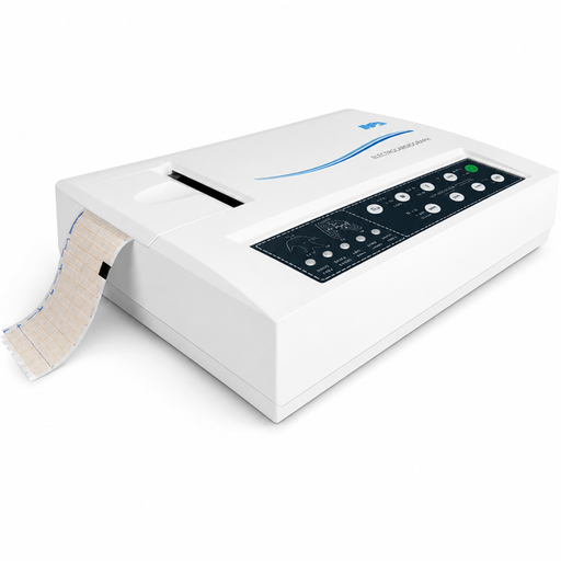 BPL Cardiart 6108T Single Channel ECG Machine with 12-lead ECG recording, LCD display, built-in thermal printer, and rechargeable battery for hospitals and clinics