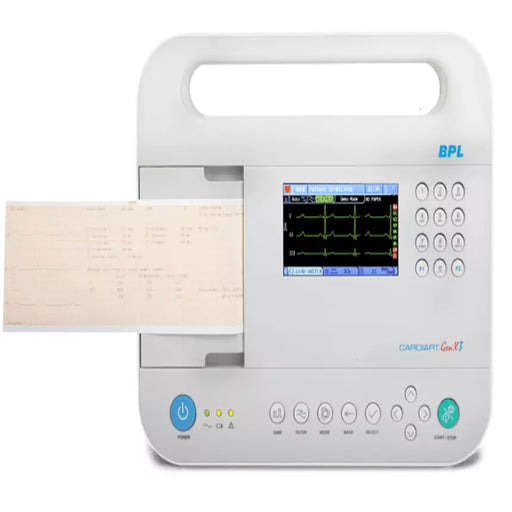 BPL Cardiart GenX3 Advanced 3 Channel ECG Machine with 4.3-inch color TFT display, Glasgow ECG interpretation, and thermal printer
