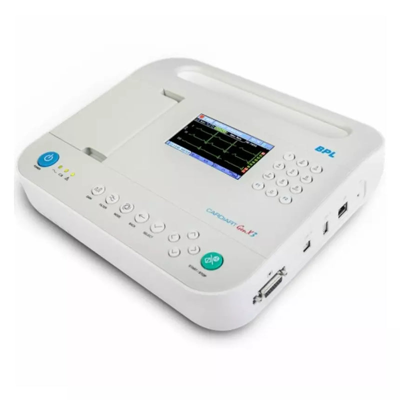 BPL Cardiart GenX3 Advanced 3 Channel ECG Machine with 4.3-inch color TFT display, Glasgow ECG interpretation, and thermal printer