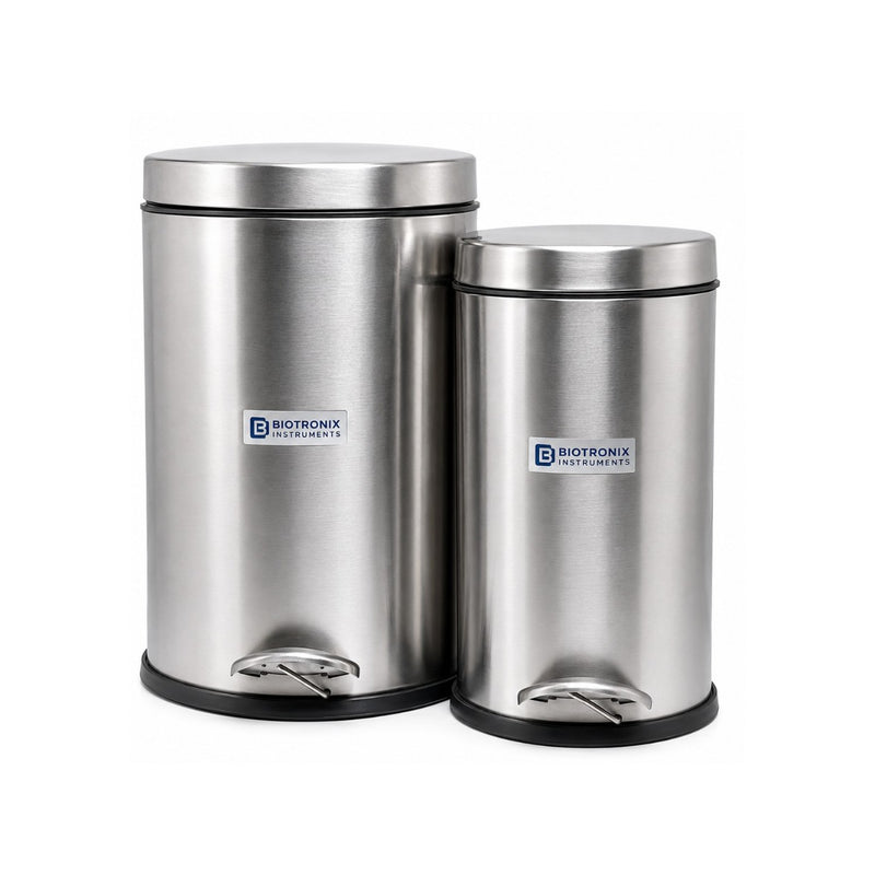 Biotronix Instruments stainless steel chrome finish waste bin with pedal