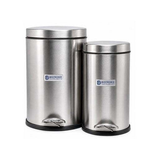 Biotronix Instruments stainless steel chrome finish waste bin with pedal