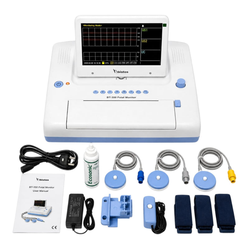 Bistos BT350 Fetal Monitor CTG Machine with twin fetal monitoring 7-inch TFT display and thermal printer available at Health Yantra Store
