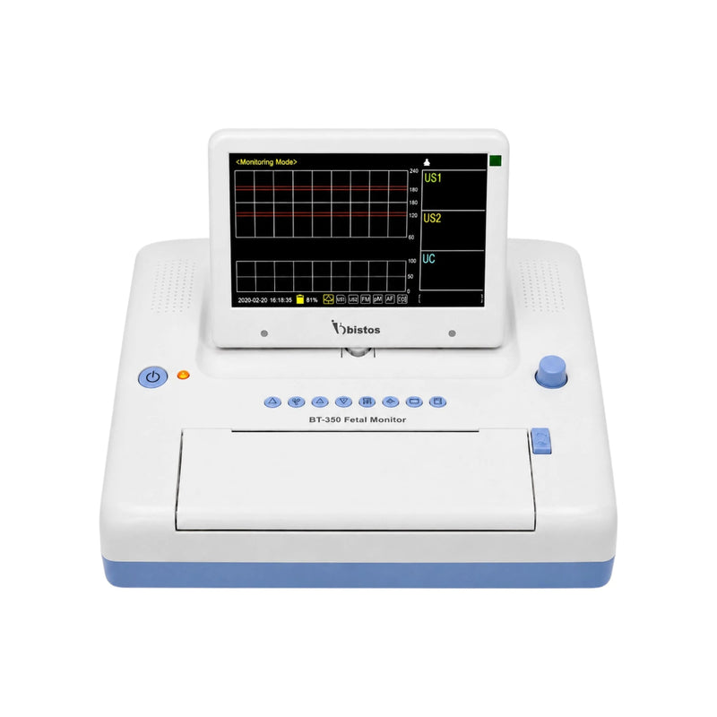 Bistos BT350 Fetal Monitor CTG Machine with twin fetal monitoring, 7-inch TFT display and thermal printer available at Health Yantra Store