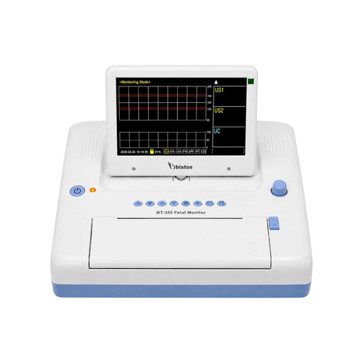 Bistos BT350 Fetal Monitor CTG Machine with twin fetal monitoring, 7-inch TFT display and thermal printer available at Health Yantra Store