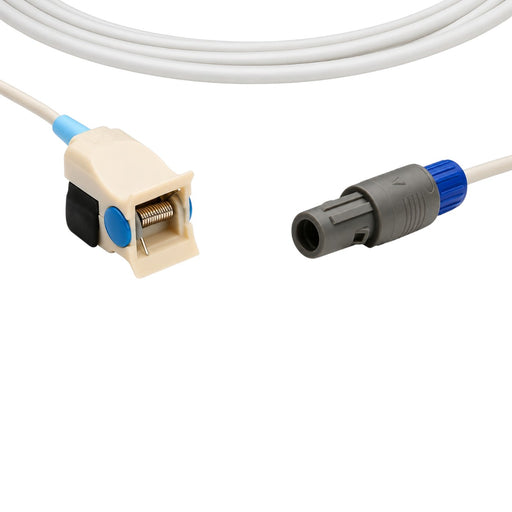 Gray 4 mm TPU-jacketed cable on Risingmed RPM 9000A-compatible SpO₂ sensor