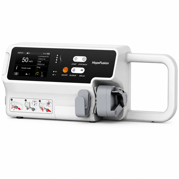 Byond Hopefusion Syringe Pump with 3.5-inch colour touchscreen, custom drug library, 16-level pressure monitoring and long battery backup