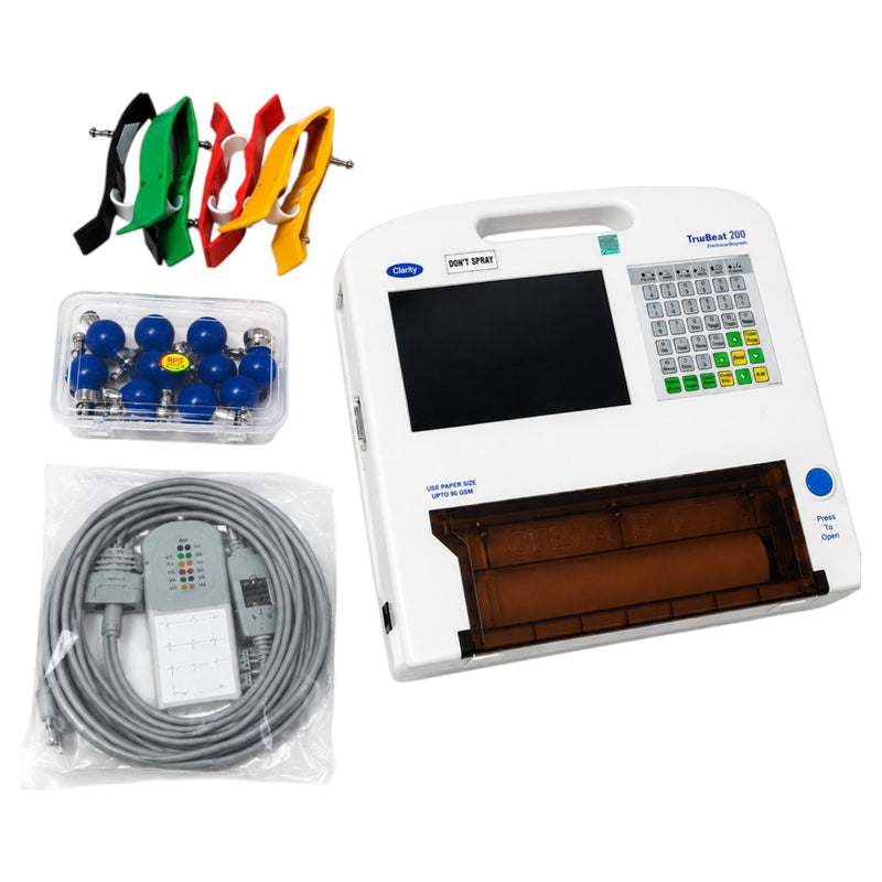 Clarity TrueBeat200 12 Lead ECG Machine with high-resolution TFT screen and thermal printer