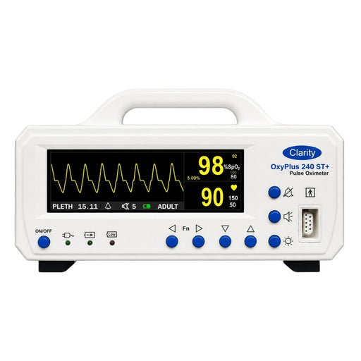 Clarity Oxyplus-240ST Pulse Oximeter with LCD display for accurate SpO₂ and pulse rate monitoring available at Health Yantra Store