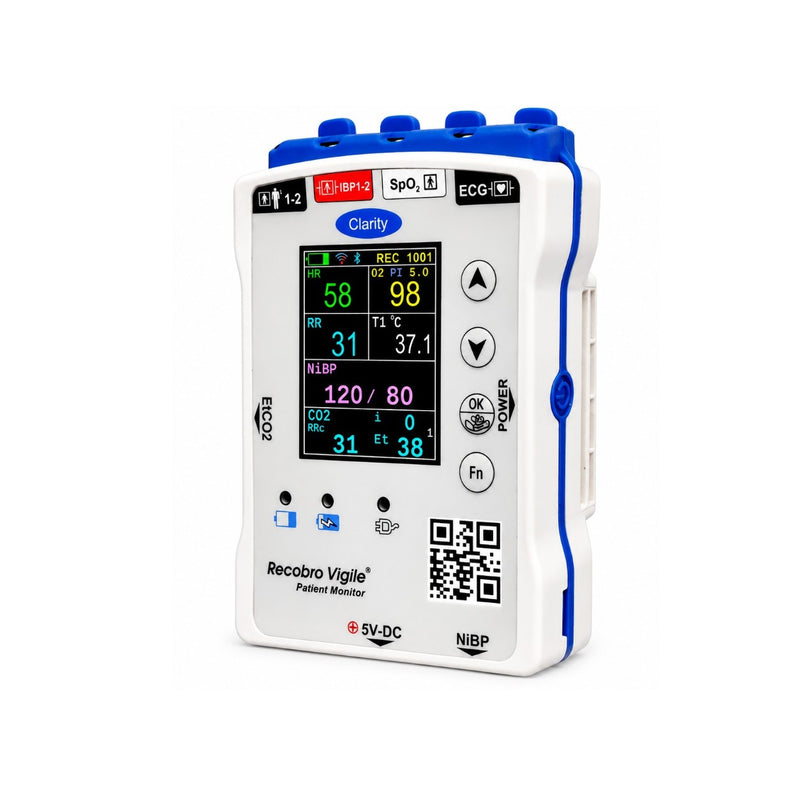 Clarity Recobro Vigile Vital Signs Monitor with ECG, SpO₂, NIBP, and temperature monitoring available at Health Yantra Store