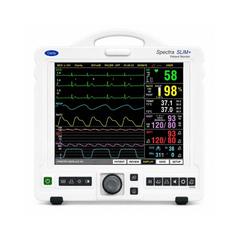 Clarity Spectra Slim+ compact patient monitor with ECG, respiration and temperature monitoring