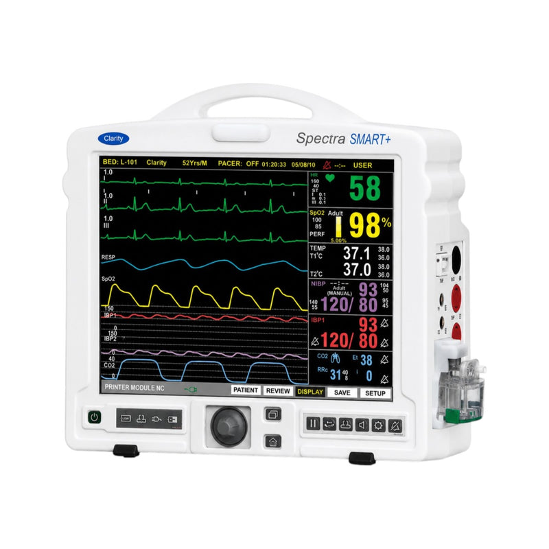 Clarity Spectra Smart+ multipara patient monitor with 12-inch TFT display and real-time vital signs monitoring