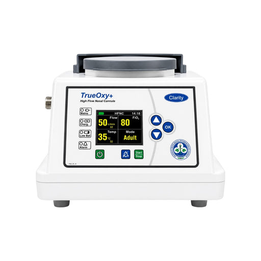 Clarity TrueOxy+ non-invasive respiratory support device with heated humidified oxygen delivery