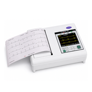 Clarity Medical TrueBeat-100H 6 Channel ECG Machine with 3.5-inch color touchscreen, built-in thermal printer, USB connectivity, rechargeable battery, and simultaneous 12-lead ECG recording.