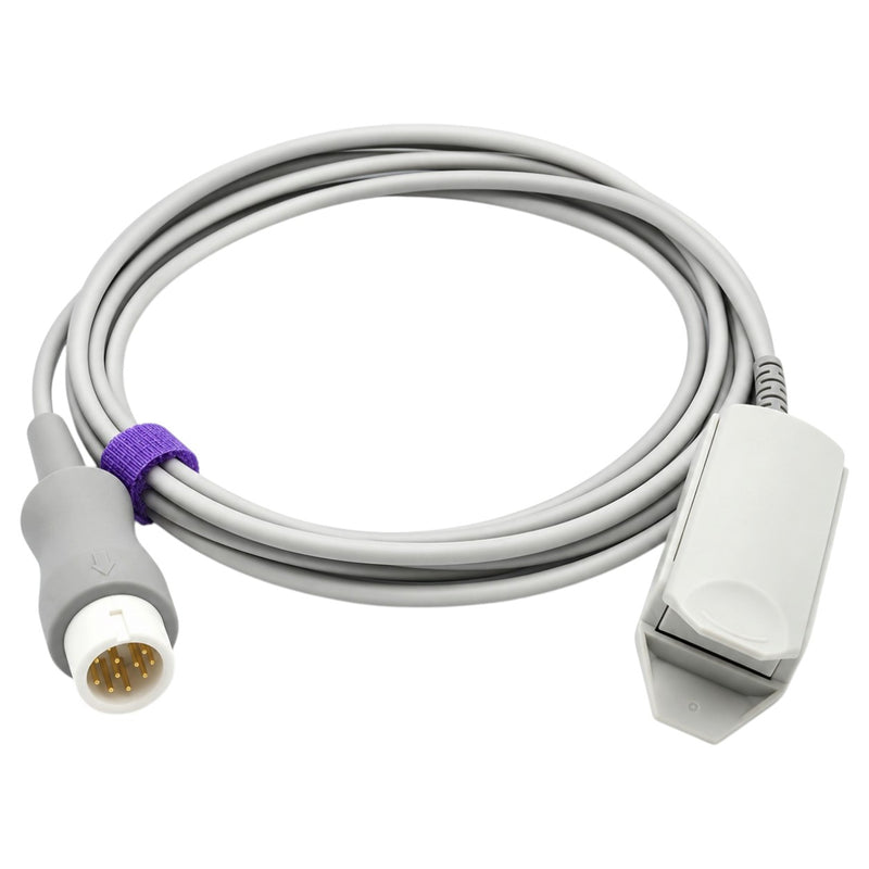 12-pin distal connector and gray TPU cable of Comen-compatible SpO₂ sensor