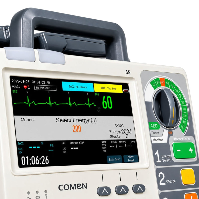 Comen S5 defibrillator with ECG SpO2 NIBP and EtCO2 monitoring