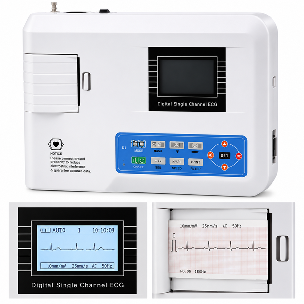 Contec 100G Single Channel ECG Machine with 12-lead ECG acquisition, 2.7-inch colour LCD display and thermal printer