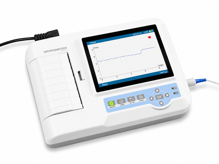 Buy Contec SP100 Spirometer with 7-inch touchscreen, thermal printer, USB PC software, 30+ lung parameters and 10,000 record storage online. Health Yantra Store