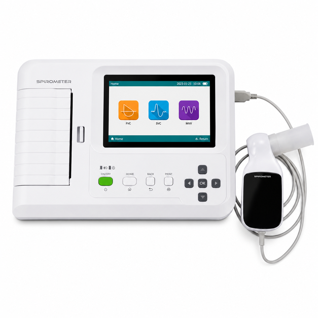 Buy Contec SP100 Spirometer with 7-inch touchscreen, thermal printer, USB PC software, 30+ lung parameters and 10,000 record storage online. Health Yantra Store