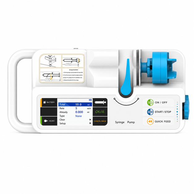 Contec SP950 Syringe Pump with 2.8-inch TFT LCD, automatic syringe recognition, adjustable occlusion monitoring and rechargeable battery