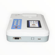 Contec 600G 6 Channel ECG Machine with 7-inch TFT touchscreen, 12-lead ECG recording, thermal printer, and USB connectivity for hospitals and clinics