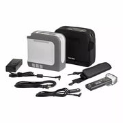 Collection of electronic devices and accessories on a white background