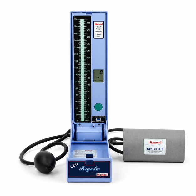 Diamond Mercury Free Blood Pressure Apparatus LED Regular BPDG041 with LED rising spot display, LCD pressure readout and adult cuff, Health Yantra Store