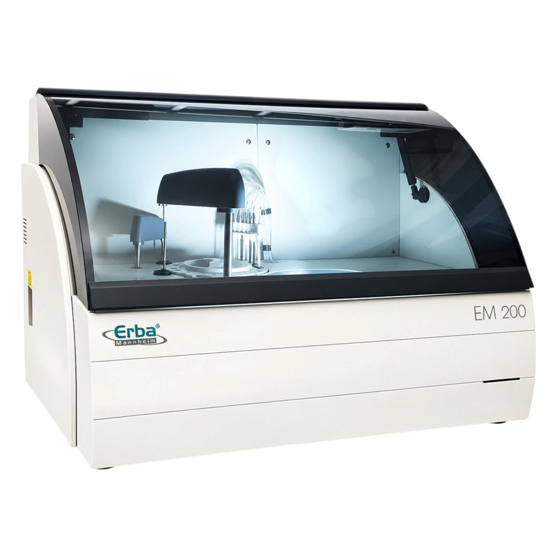Erba EM 200 fully automatic biochemistry analyzer with random-access clinical chemistry testing and 200 photometric tests per hour.