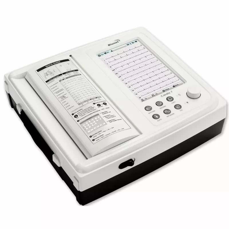 Bionet Cardio-7 ECG machine displaying simultaneous 12-lead ECG waveforms
