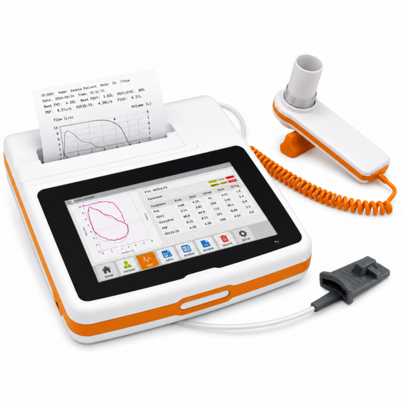 MIR Spirolab Touch Screen Portable Desktop Spirometer with 7-inch touchscreen, built-in thermal printer, USB, Bluetooth and optional SpO₂ monitoring