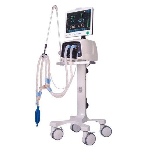 Magnamed FlexiMag ventilator with capnography, oximetry and proximal flow sensing options