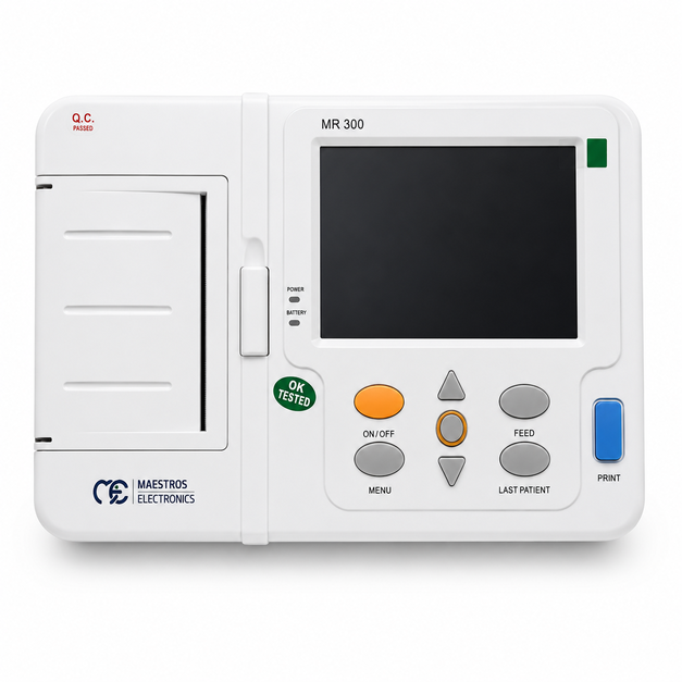 Maestros MR300 3 Channel ECG Machine with 5-inch TFT display, 12-lead ECG acquisition and thermal printer available at Health Yantra Store