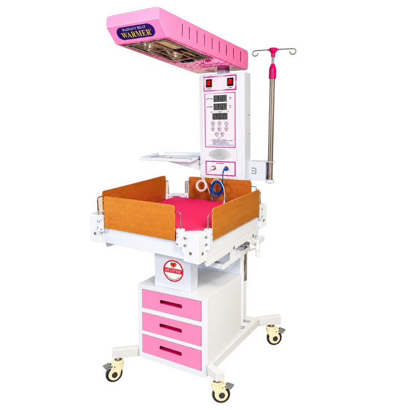 Meditric DSWMB-19 neonatal radiant heat warmer with stainless-steel baby bed.