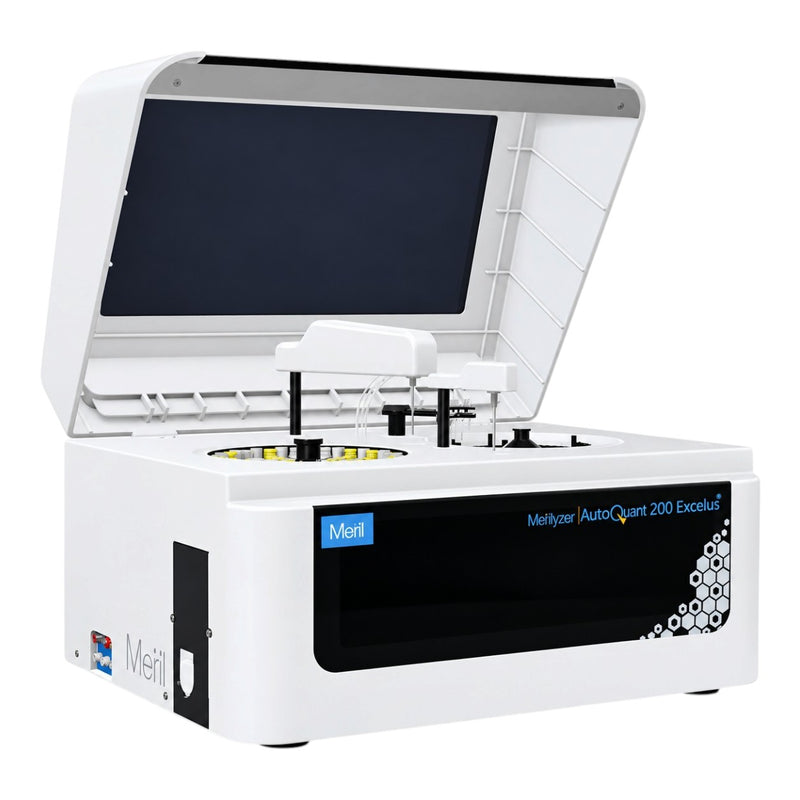 Front view of the Meril AutoQuant 200 Excelus automated biochemistry analyzer