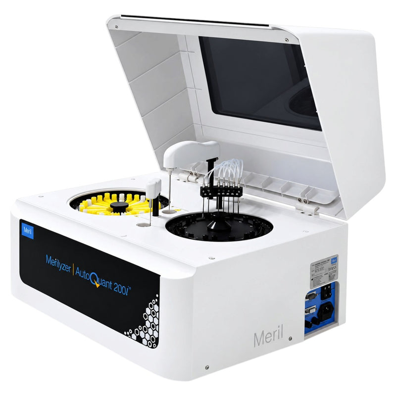 Meril AutoQuant 200i analyzer with 30 reagent positions and cooled reagent compartment