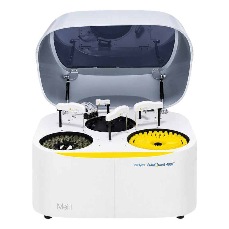 Meril AutoQuant 400i biochemistry analyzer featuring 75 barcode-enabled sample positions