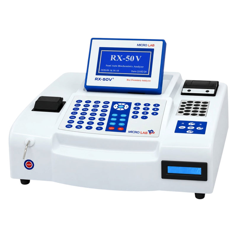 Microlab RX 50V biochemistry machine with 340 to 700 nm wavelength filters and absorption spectrometry