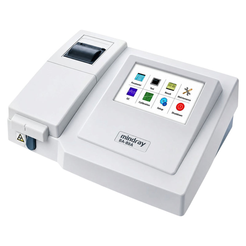 Mindray BA-88A semi-automatic biochemistry analyzer for routine and specialized laboratory testing with bichromatic testing support.