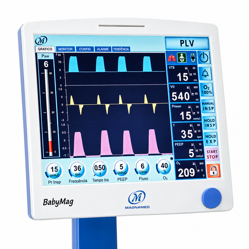 Nidek BABYMAG ventilator with multiple neonatal and pediatric ventilation modes