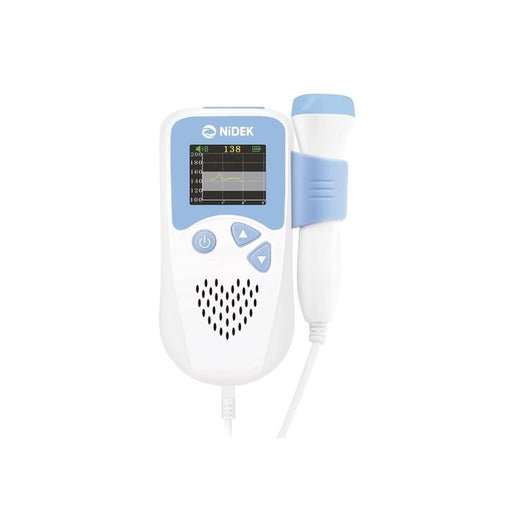 Buy Nidek Fetal Doppler with high-sensitivity ultrasound probe, color LCD, clear fetal heart sound, FHR display and alarm function.