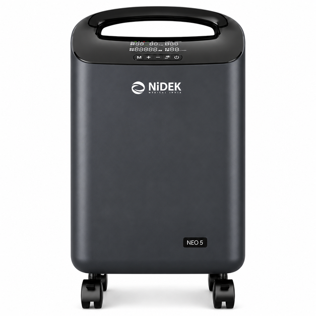 Nidek NEO 5 Oxygen Concentrator 5 LPM with PSA technology, built-in nebulizer, oxygen purity indicator and ultra-quiet operation