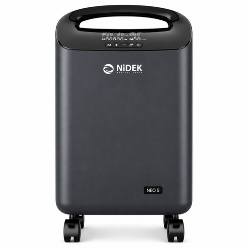 Nidek NEO 5 Oxygen Concentrator 5 LPM with PSA technology, built-in nebulizer, oxygen purity indicator and ultra-quiet operation