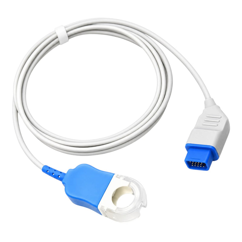 2.2-meter white SpO₂ extension cable listed for Nihon Kohden 14-pin compatibility