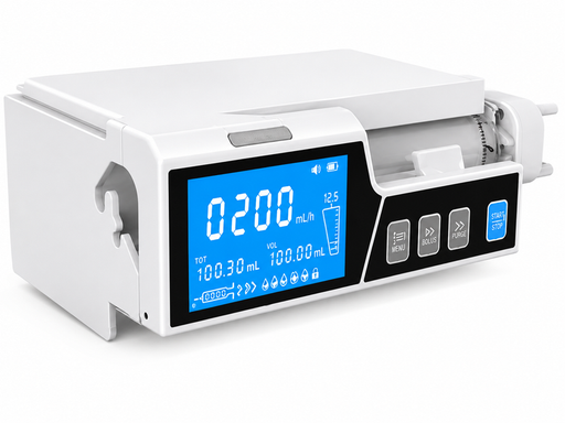 Niscomed SP-08 Syringe Pump with 4.3-inch colour touchscreen, multiple infusion modes, rechargeable battery and high-precision drug delivery