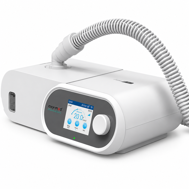 Oxymed SleepEasy Auto CPAP Machine with integrated heated humidifier, APAP technology, digital LCD display and quiet sleep apnea therapy