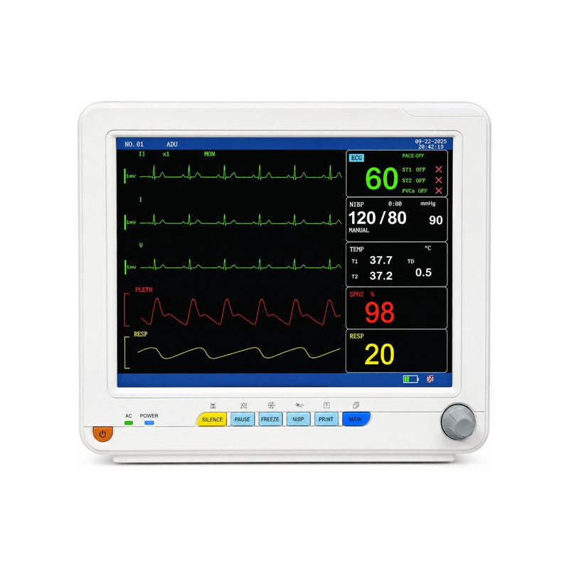 PM 12D Le mutipara patient monitor with ECG, SpO₂, NIBP, respiration and optional temperature monitoring for hospitals and clinics on health yantra store